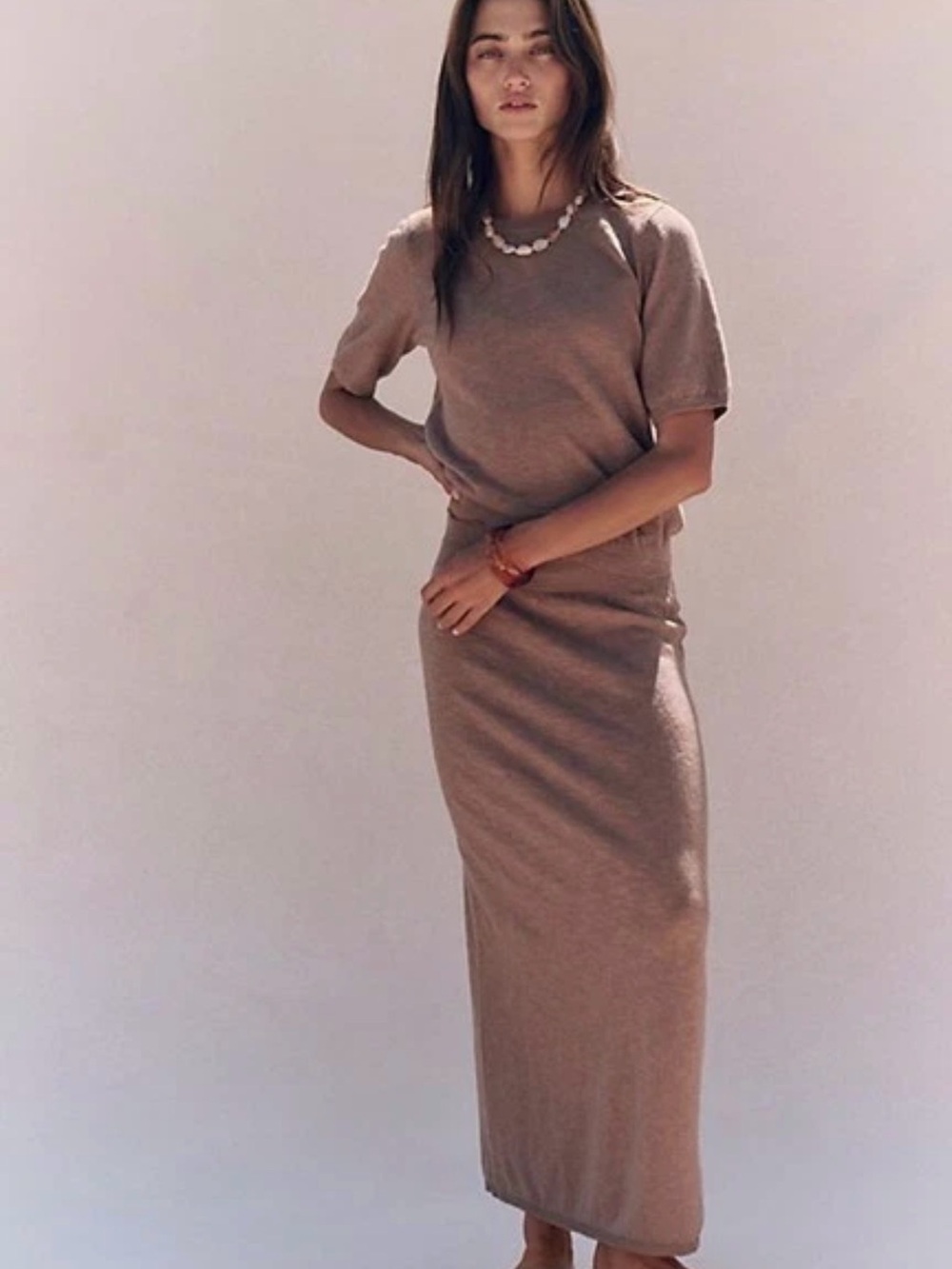 Free People Women's Brown Knit Maxi Skirt - Casual Elegant